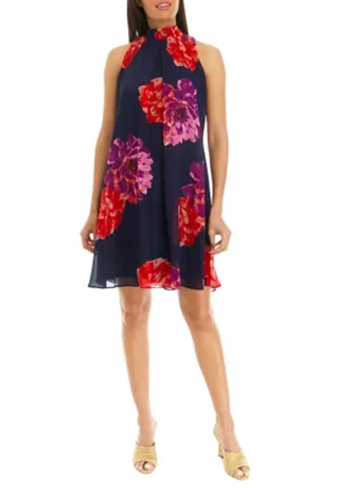 Women's Sleeveless V-Neck  Floral A-Line Dress