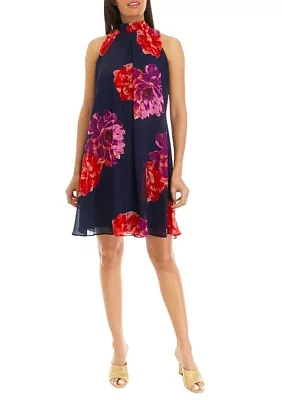 Women's Sleeveless V-Neck  Floral A-Line Dress