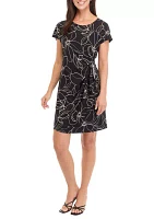 Women's Cap Sleeve Abstract Print Tie Waist Sheath Dress