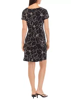 Women's Cap Sleeve Abstract Print Tie Waist Sheath Dress