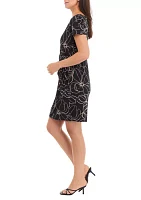 Women's Cap Sleeve Abstract Print Tie Waist Sheath Dress