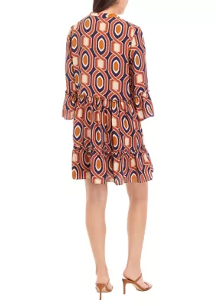 Women's 3/4 Bell Sleeve Printed Dress