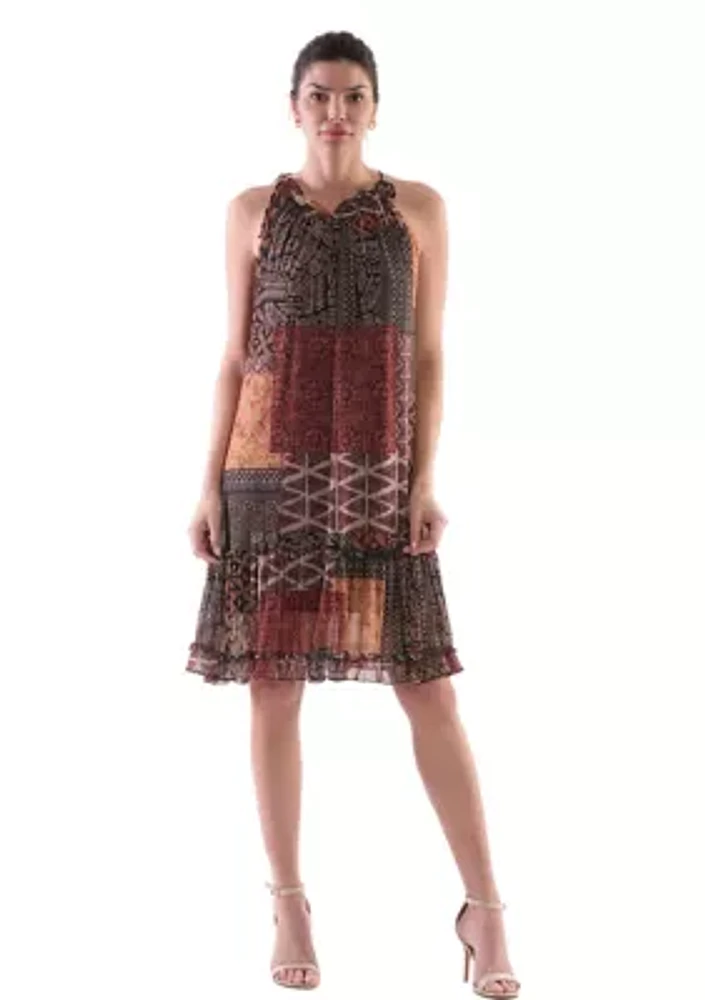 Women's Sleeveless Halter Animal Print A-Line Dress