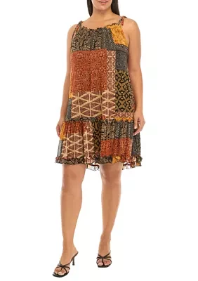 Plus Sleeveless Halter Print A-Line Dress