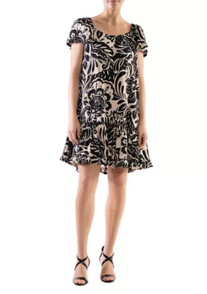 Women's Short Sleeve Scoop Neck Printed Gauze Dress