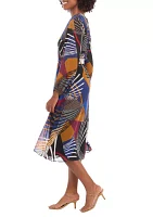 Women's Balloon Sleeve Geometric Surplice Wrap Chiffon Dress