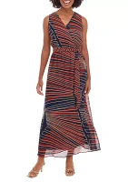 Women's Sleeveless V-Neck Printed Midi A-Line Dress