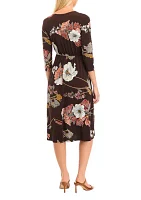 Women's 3/4 Sleeve V-Neck Floral Print Dress