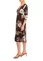 Women's 3/4 Sleeve V-Neck Floral Print Dress