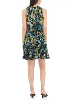 Women's Sleeveless Halter Abstract Print Mesh A-Line Dress