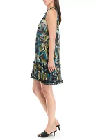 Women's Sleeveless Halter Abstract Print Mesh A-Line Dress