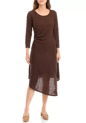 Women's Long Sleeve Solid Knit Midi A-Line Dress