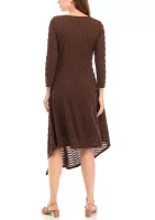 Women's Long Sleeve Solid Knit Midi A-Line Dress