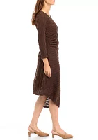 Women's Long Sleeve Solid Knit Midi A-Line Dress