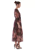 Women's Abstract Floral Printed Tiered Chiffon Fit and Flare Dress