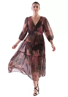 Women's Abstract Floral Printed Tiered Chiffon Fit and Flare Dress