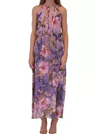 Women's Sleeveless Halter Neck Floral Print Dress