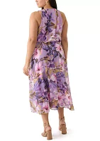 Plus Sleeveless Halter Neck Floral Chiffon Dress