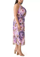 Plus Sleeveless Halter Neck Floral Chiffon Dress