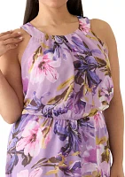 Plus Sleeveless Halter Neck Floral Chiffon Dress