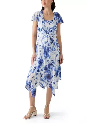 Women's Printed Scoop Neck Chiffon Jacket Dress