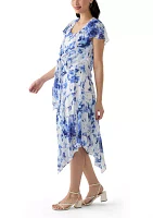 Women's Printed Scoop Neck Chiffon Jacket Dress