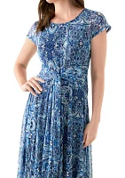 Women's Cap Sleeve Paisley Print Dress