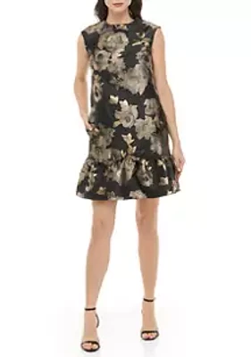 Donna Ricco New York Women's Cap Sleeve Flounce Hem Floral Dress