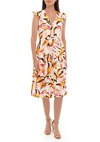 Women's Ruffle Printed Fit and Flare Midi Dress