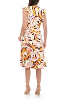 Women's Ruffle Printed Fit and Flare Midi Dress