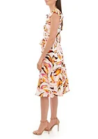 Women's Ruffle Printed Fit and Flare Midi Dress