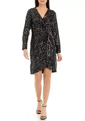 Donna Ricco New York Women's Long Sleeve Velvet Sequin Dress