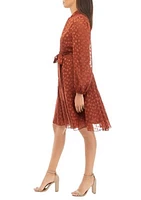 Women's Blouson Sleeve Jacquard Chiffon Dress