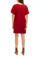 Women's Short Puff Sleeve Solid Shift Dress