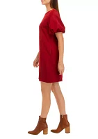 Women's Short Puff Sleeve Solid Shift Dress