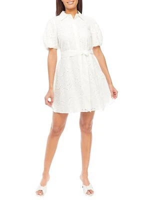 Women's Puff Sleeve Eyelet Shirtdress