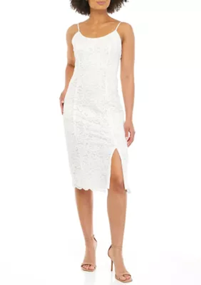 Women's Strappy Solid Lace Cami Midi Dress