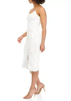 Women's Strappy Solid Lace Cami Midi Dress