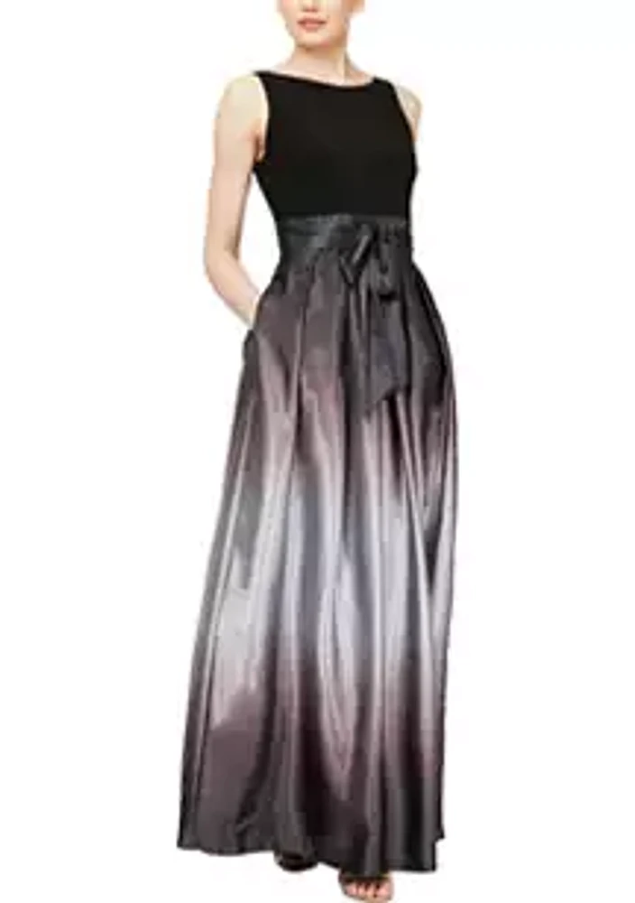 SLNY Ombré Satin Long Party Dress