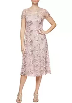 SLNY Embroidered Lace Dress