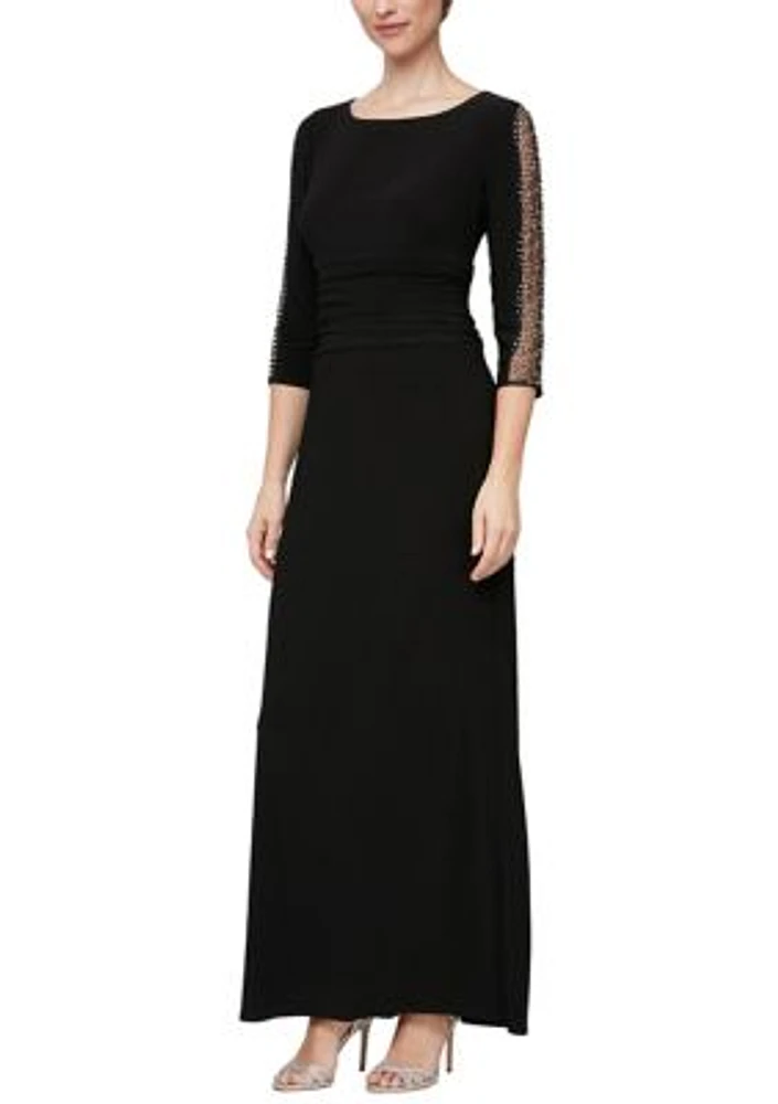 Women's Boat Neck Ruched Waist Gown