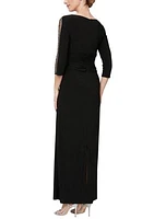 Women's Boat Neck Ruched Waist Gown