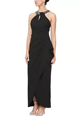 SLNY Women's Twisted Halter Long Dress