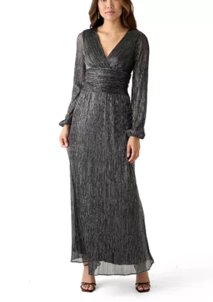 Women's V-Neck Glitter Fit and Flare Gown