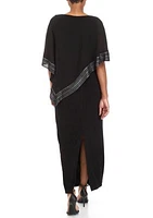 Metallic Trim Cape Long Dress