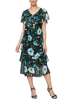 Women's Midi Printed V-Neckline Dress