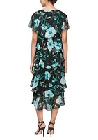 Women's Midi Printed V-Neckline Dress