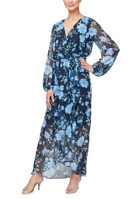 Long Printed Surplice Neckline Maxi