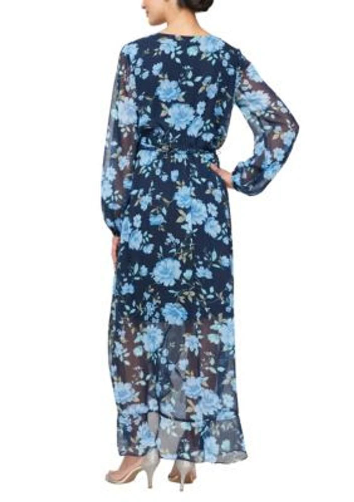 Long Printed Surplice Neckline Maxi