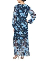 Long Printed Surplice Neckline Maxi